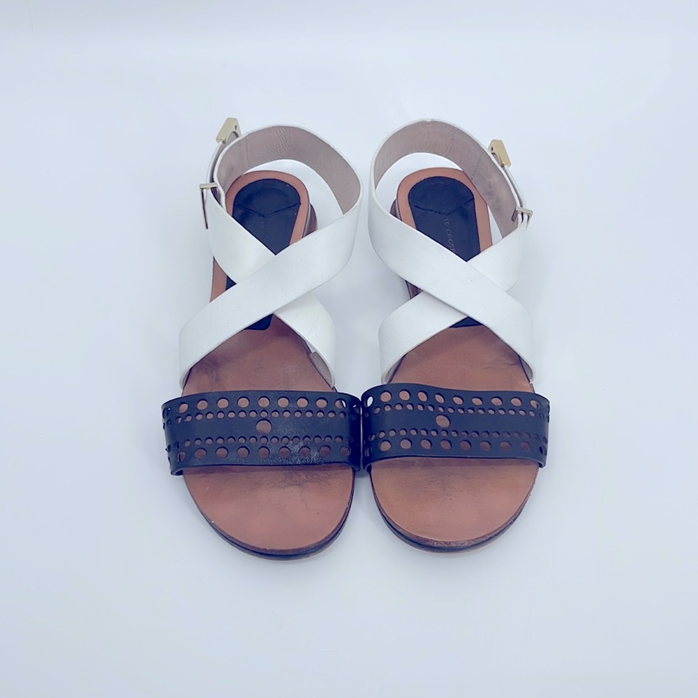 Derek Lam White and Black Crisscross Leather Sandals